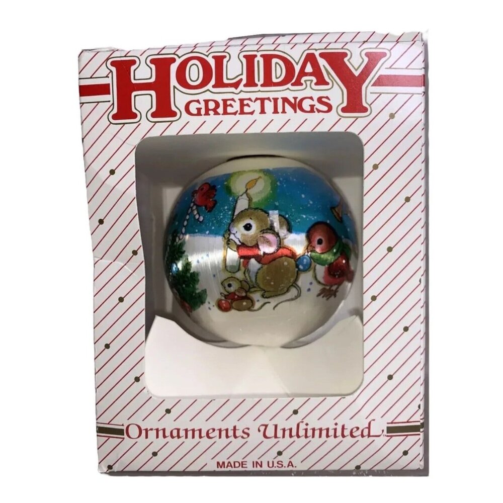 Holiday Greetings Christmas Ornament Bunny, Squirrel, Mice, Bird VTGMade In USA